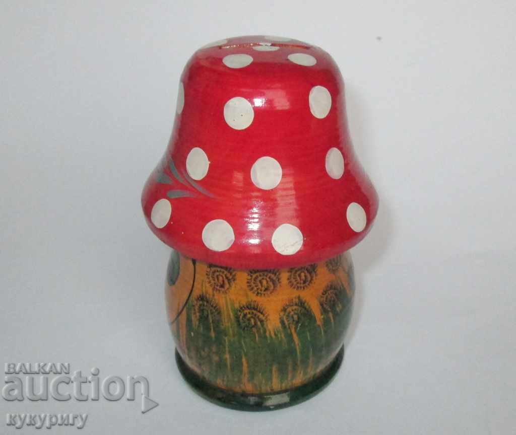 Delivery of Old Russian painted figure mushroom piggy bank toy