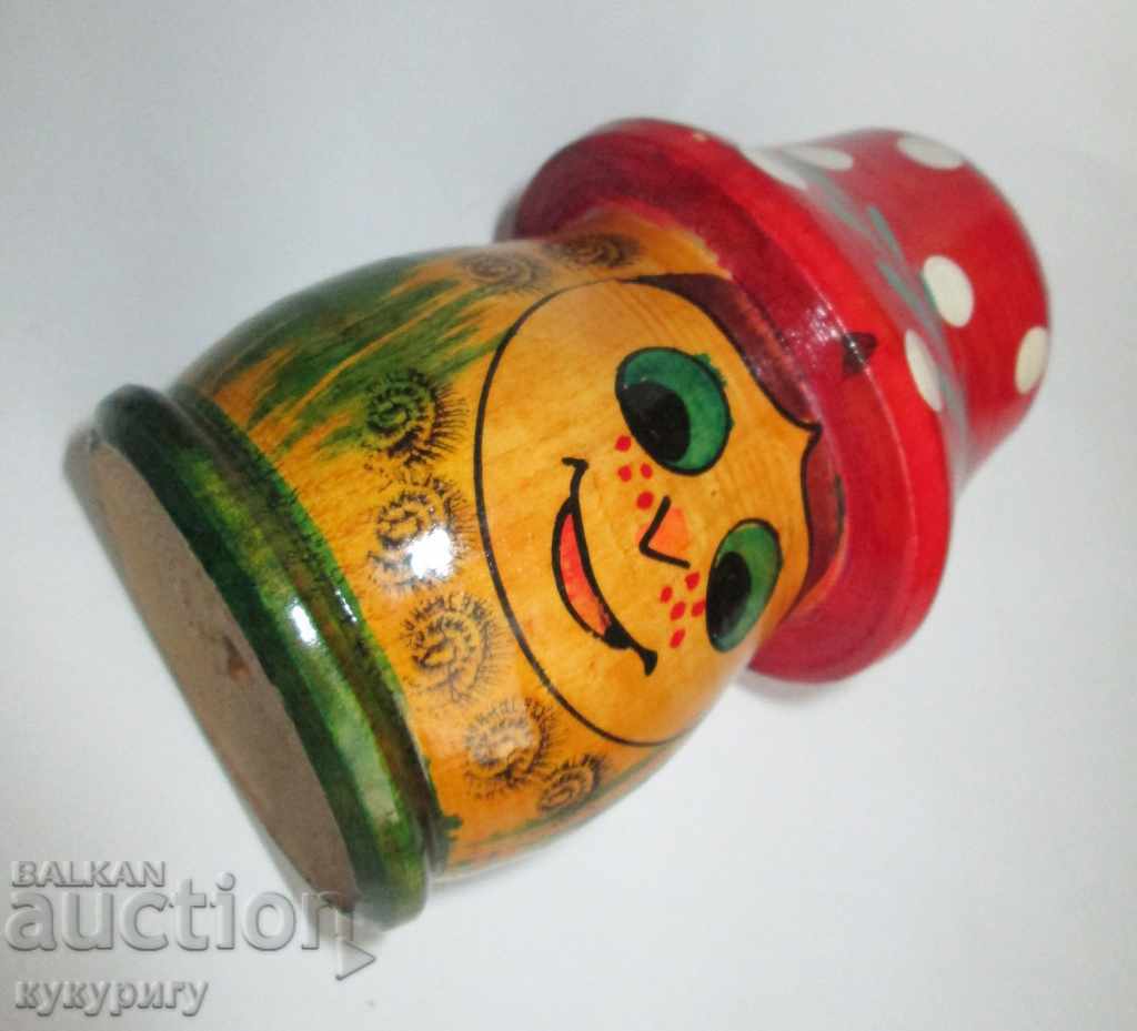 Old Russian painted figure mushroom piggy bank toy - 6