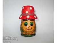 Old Russian painted figure mushroom piggy bank toy