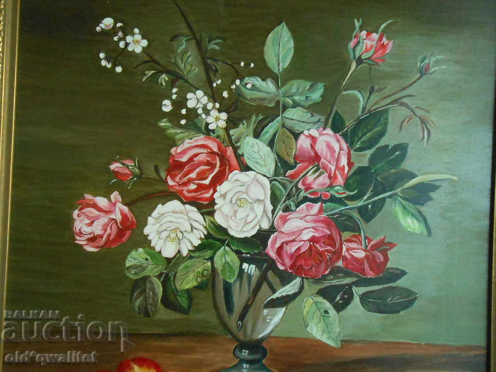 Roses in a vase - Oil painting on canvas, signed with price 1490.00 BGN | € 761.82 Roses in a vase - Oil painting on canvas, signed with price 1490.00 BGN | € 761.82