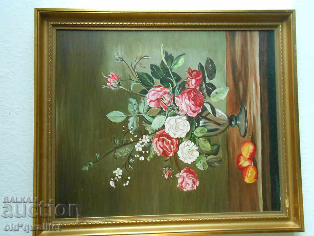 Roses in a vase - Oil painting on canvas, signed - 7 Roses in a vase - Oil painting on canvas, signed - 7
