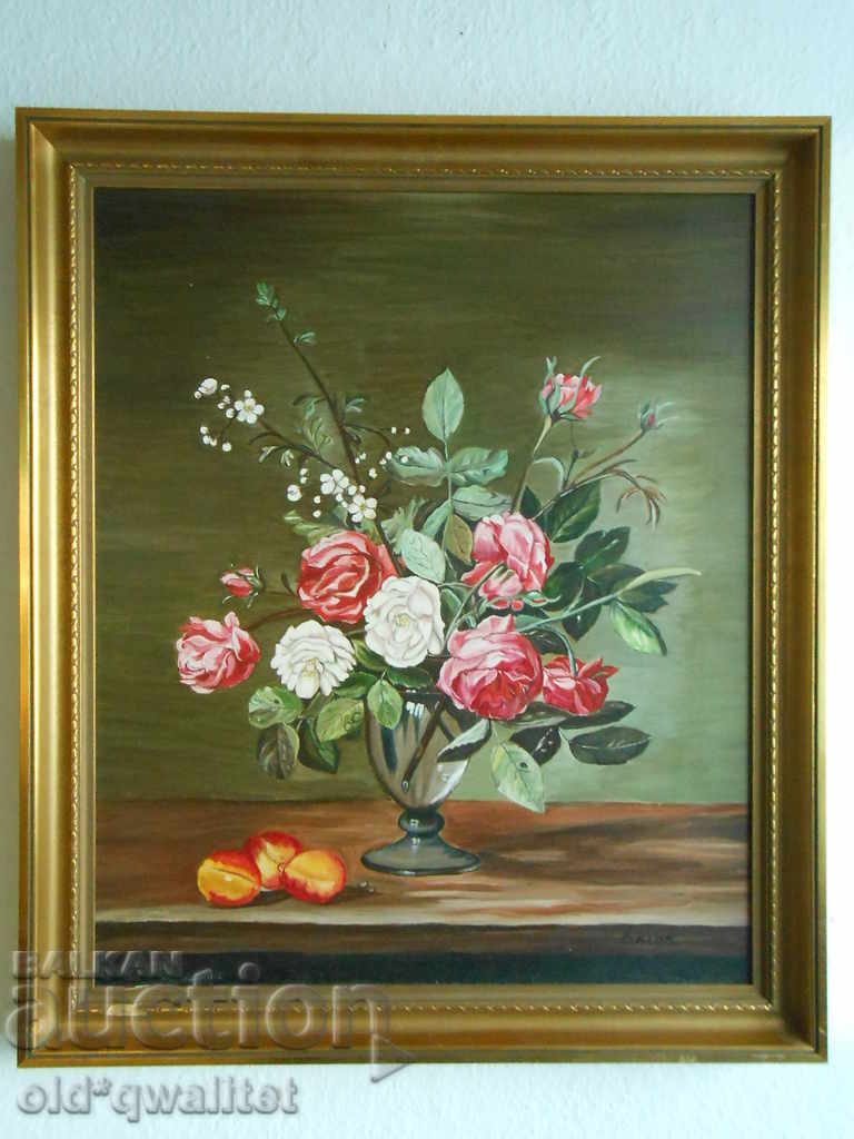 Roses in a vase - Painting oil on canvas, signed
