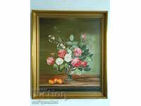 Roses in a vase - Oil painting on canvas, signed