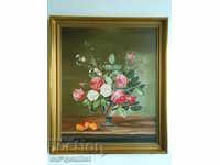 Trandafiri in vaza - Pictura in ulei pe panza, semnata