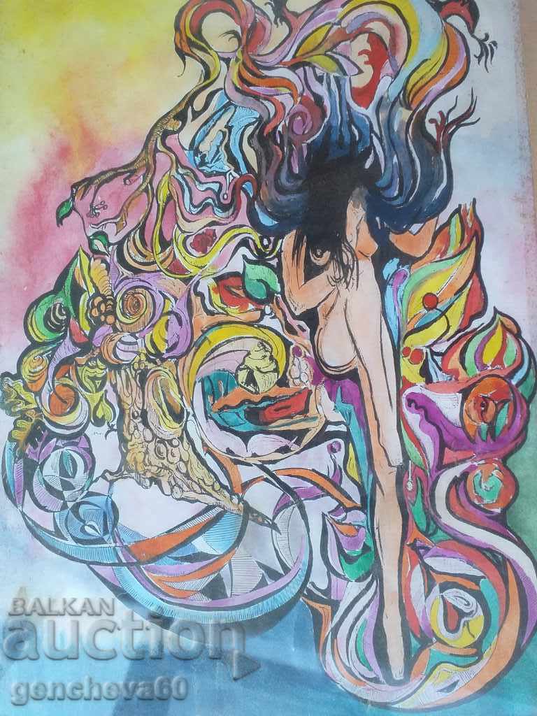 Licitație Pictură de autor Yanko Penev „Nimfa” 1997/acuarelă