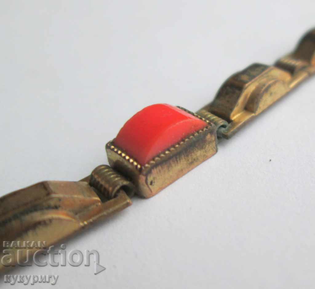 Auction Old antique gold plated bracelet with coral Auction Old antique gold plated bracelet with coral