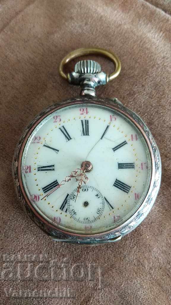 Pocket watch SILVER 2 lids Works perfectly