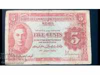 Malaya and Straits Settlement 5 Cents 1941