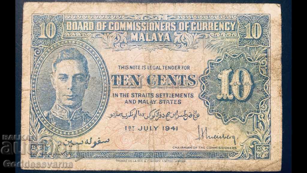 Malaya and Straits Settlement 10 Cents 1941
