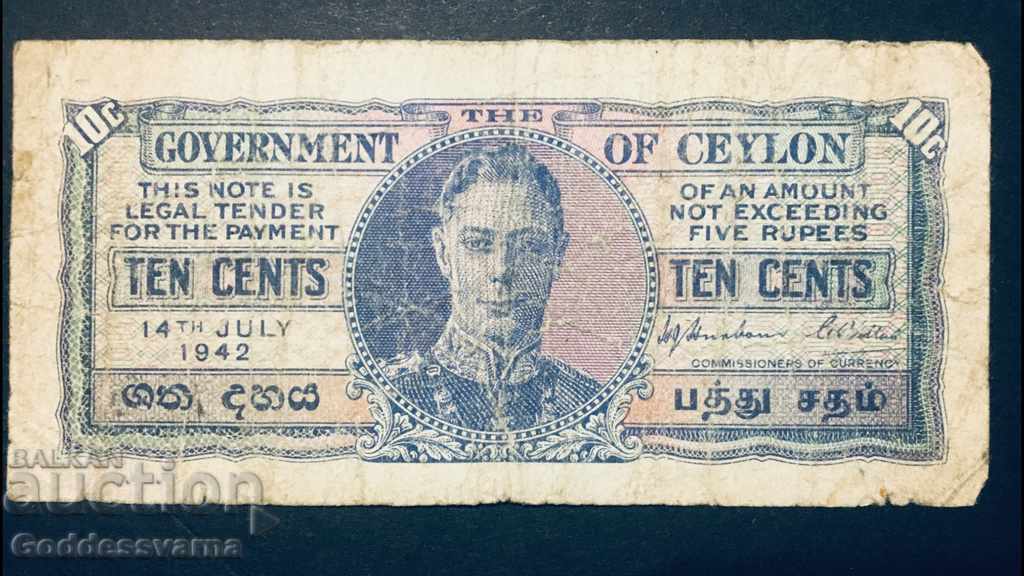 Ceylon 10 Cents 1942