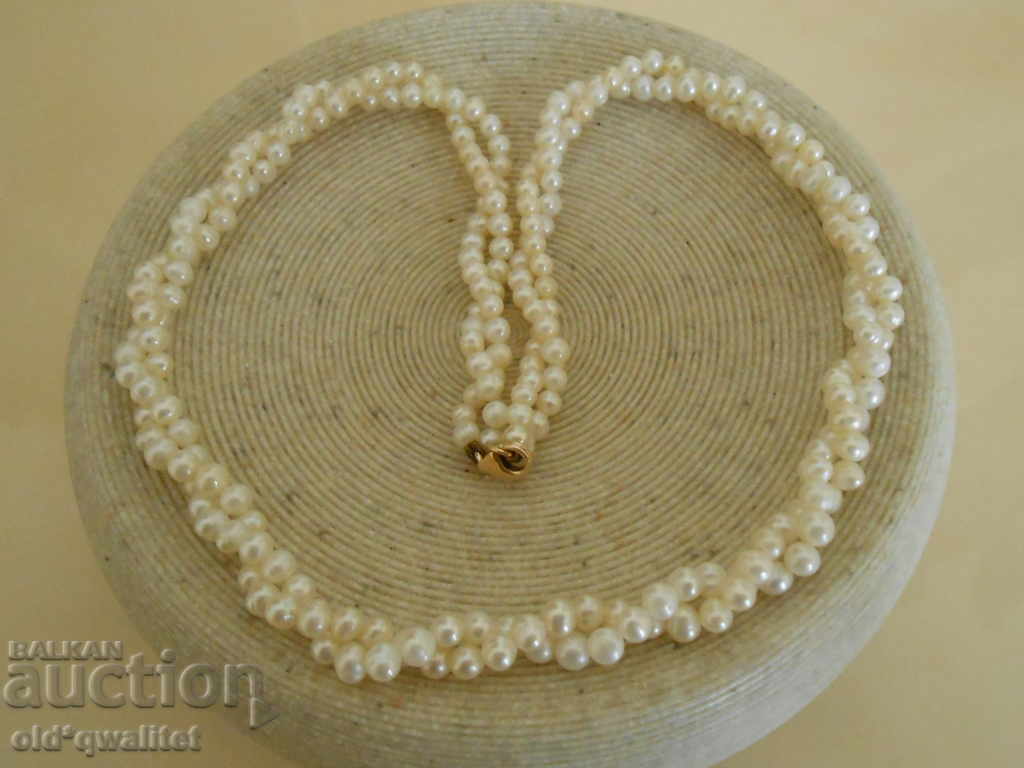 Necklace of 585 gold and natural pearls, 2 in a row - 6 Necklace of 585 gold and natural pearls, 2 in a row - 6