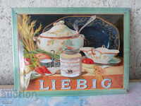 Liebig metal plate with food kitchen vegetables ladle soup