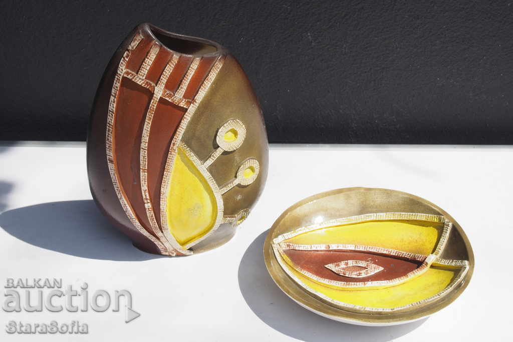 Bulgarian Author Set of Ceramic Cup and Vase Bulgarian Author Set of Ceramic Cup and Vase