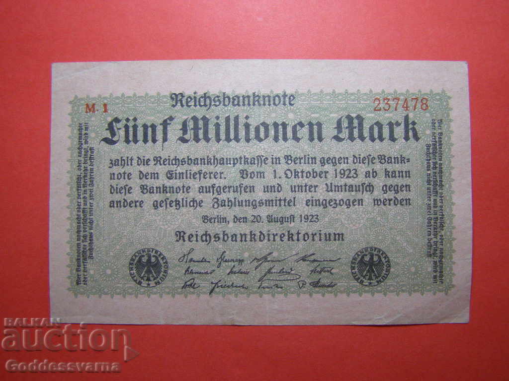 Auction Germany 5 Millionen Mark 1923 Pick 105 Ref 7478 Auction Germany 5 Millionen Mark 1923 Pick 105 Ref 7478
