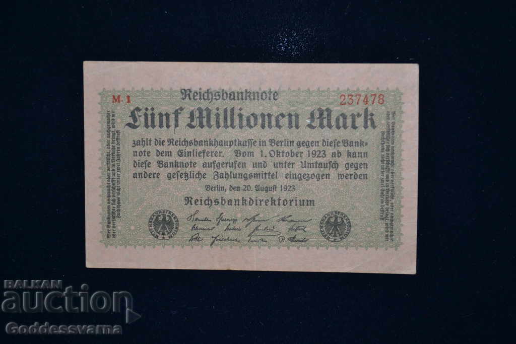 Germany 5 Millionen Mark 1923 Pick 105 Ref 7478