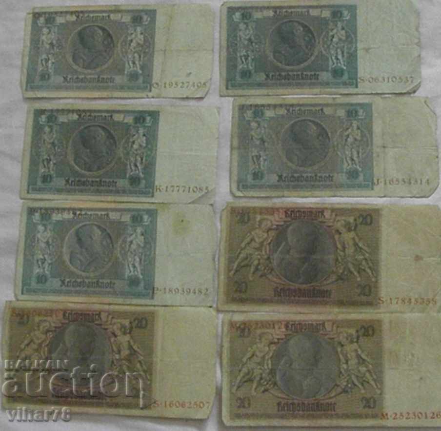 Lot de 8 bancnote Reich - 5 Lot de 8 bancnote Reich - 5
