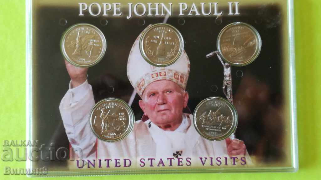 Сет 5 монети  х 25 цента САЩ  / Йоан Павел II  UNC