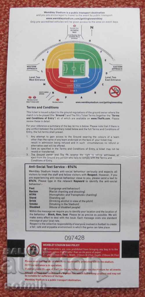 Licitație bilet de fotbal Anglia Bulgaria 2019