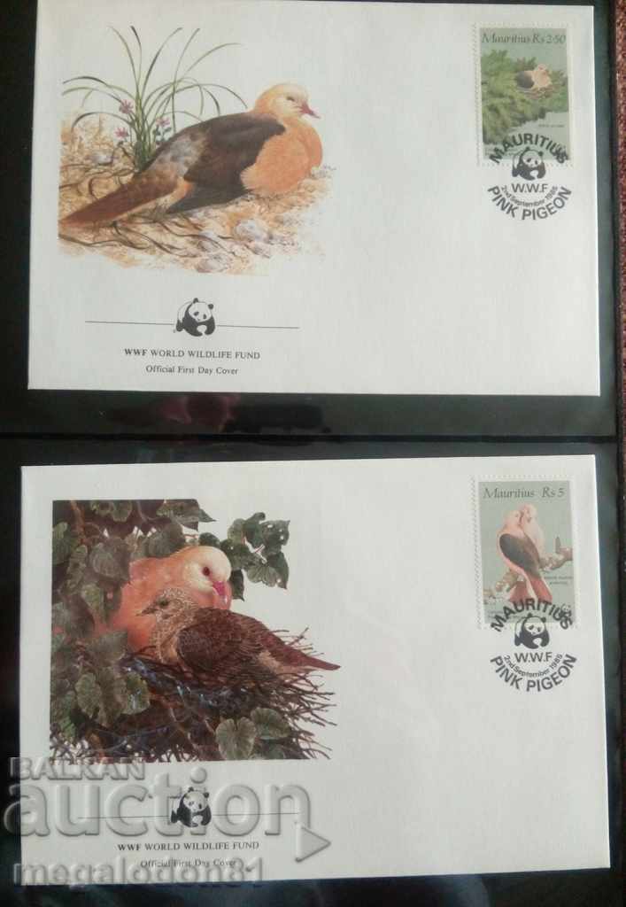 Мавриций - WWF , розов гълъб,  FDC