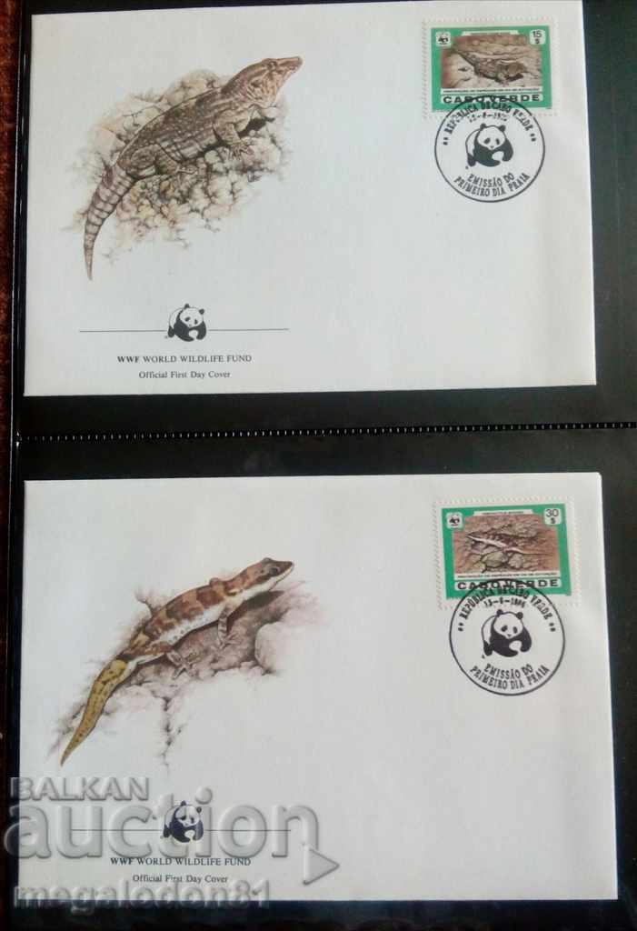 Cape Verde - WWF, first-day envelopes, geckos with price 10.00 BGN | € 5.11 Cape Verde - WWF, first-day envelopes, geckos with price 10.00 BGN | € 5.11