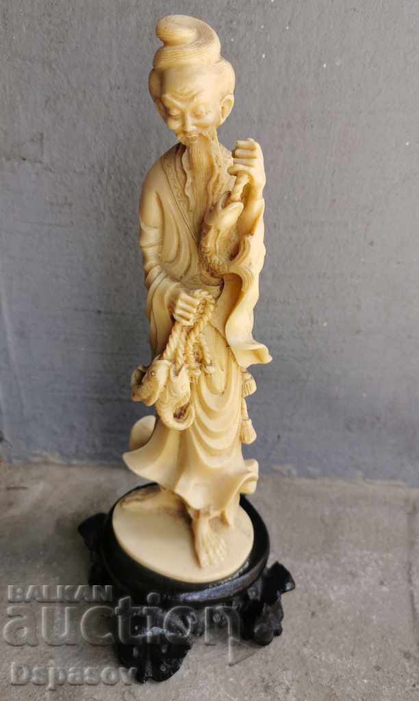 Old Figurine Chinese Fisher Resin Imitation Bone