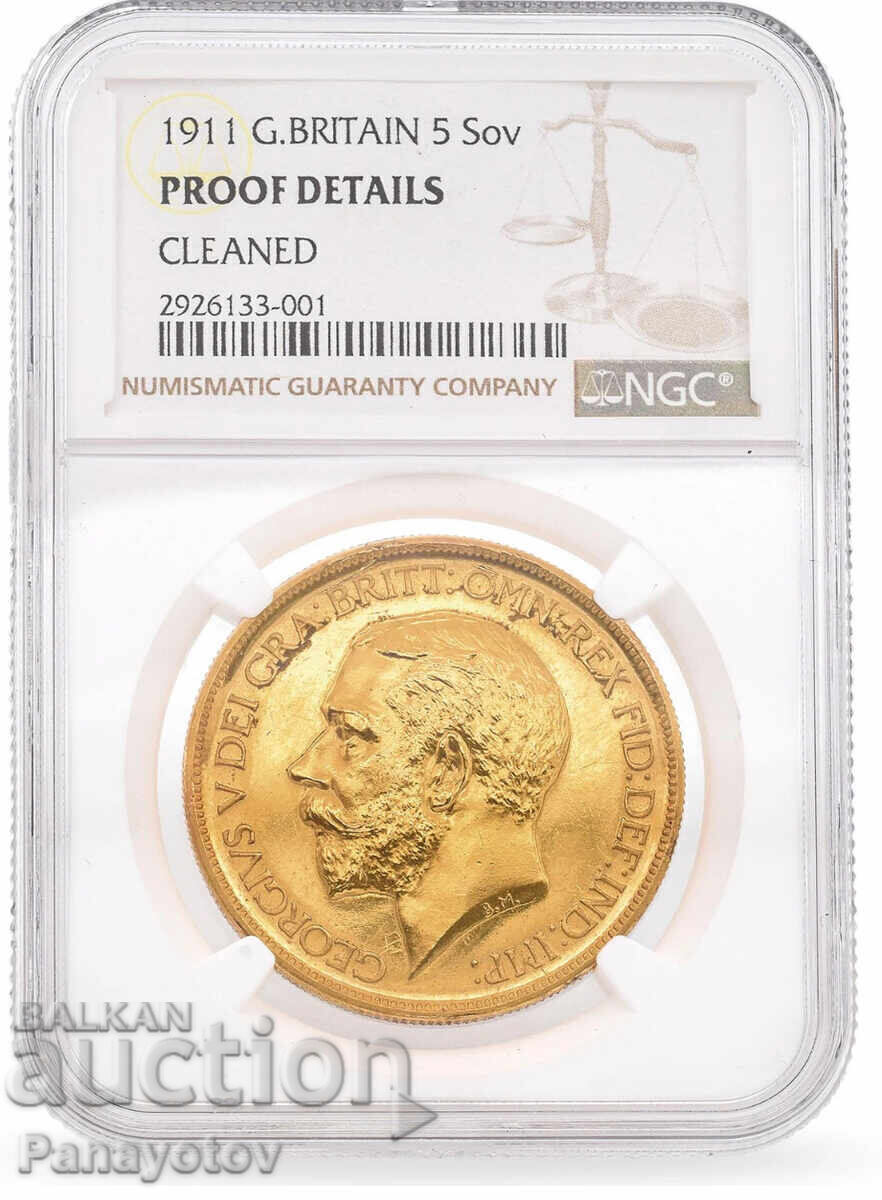 5 Pounds 1911 Sovereign Gold Coin George V Victoria NGC PCGS