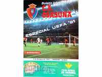 Program de fotbal Osasuna Spania - Slavia 1991 UEFA Row