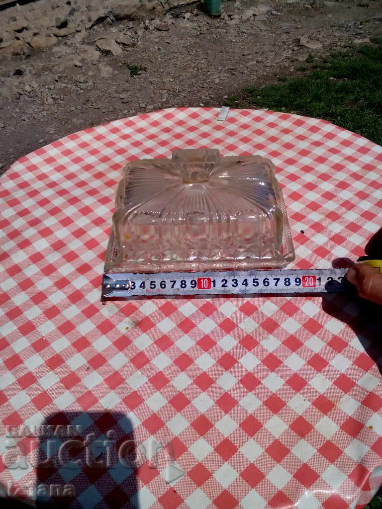 Auction Old glass bowl, butter dish Auction Old glass bowl, butter dish