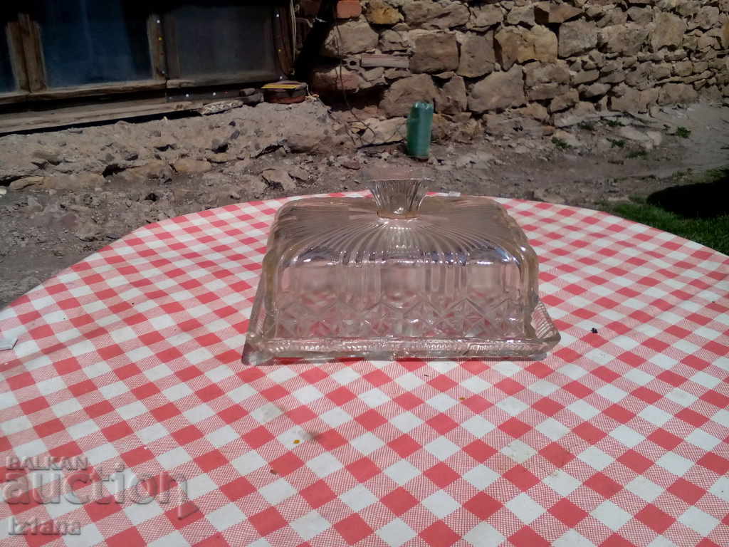Стара стъклена купа,кутия за масло
