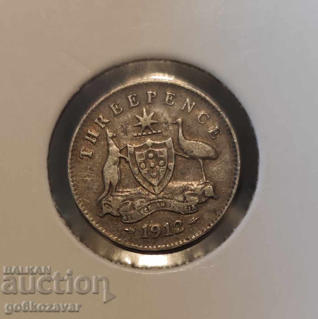 Australia 3 pence 1912 Silver.RR