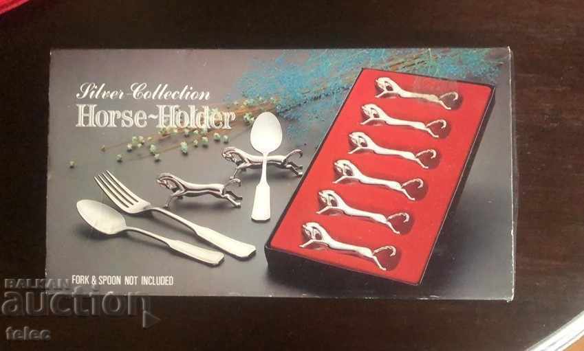 Brand new set of silver plated cutlery holders - horses - 5 Brand new set of silver plated cutlery holders - horses - 5