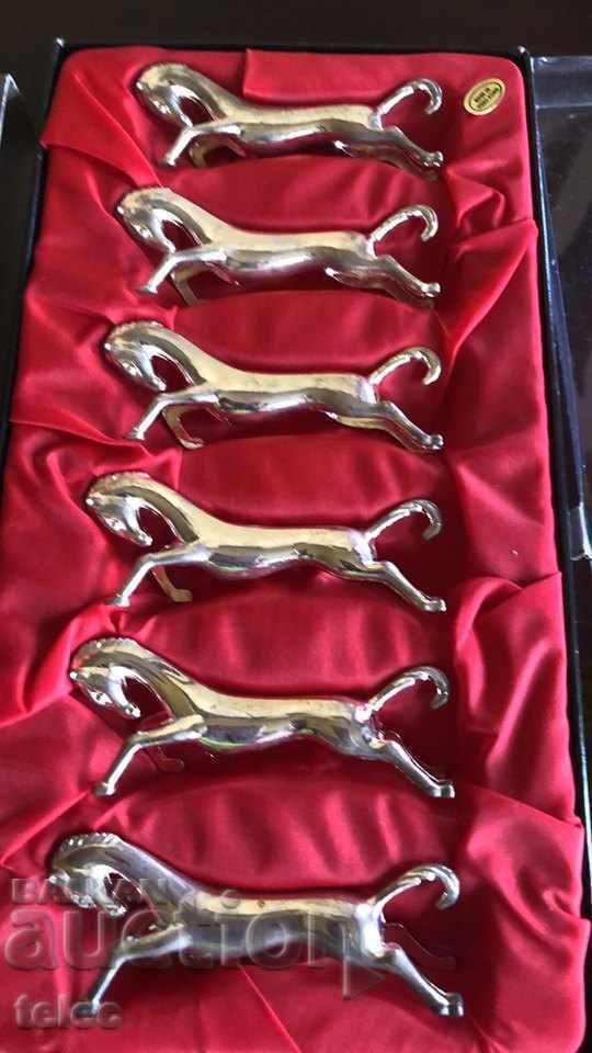 Brand new set of silver plated cutlery holders - horses