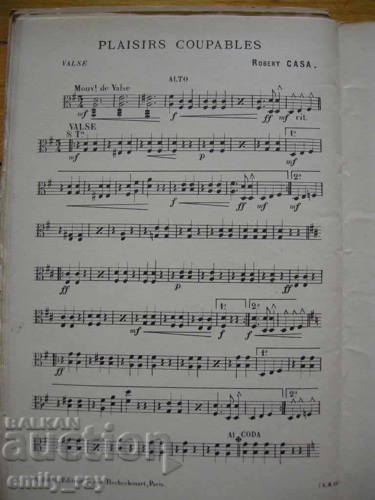 Auction Sheet music / scores - Plaisirs Coupables - Robert Casa Auction Sheet music / scores - Plaisirs Coupables - Robert Casa