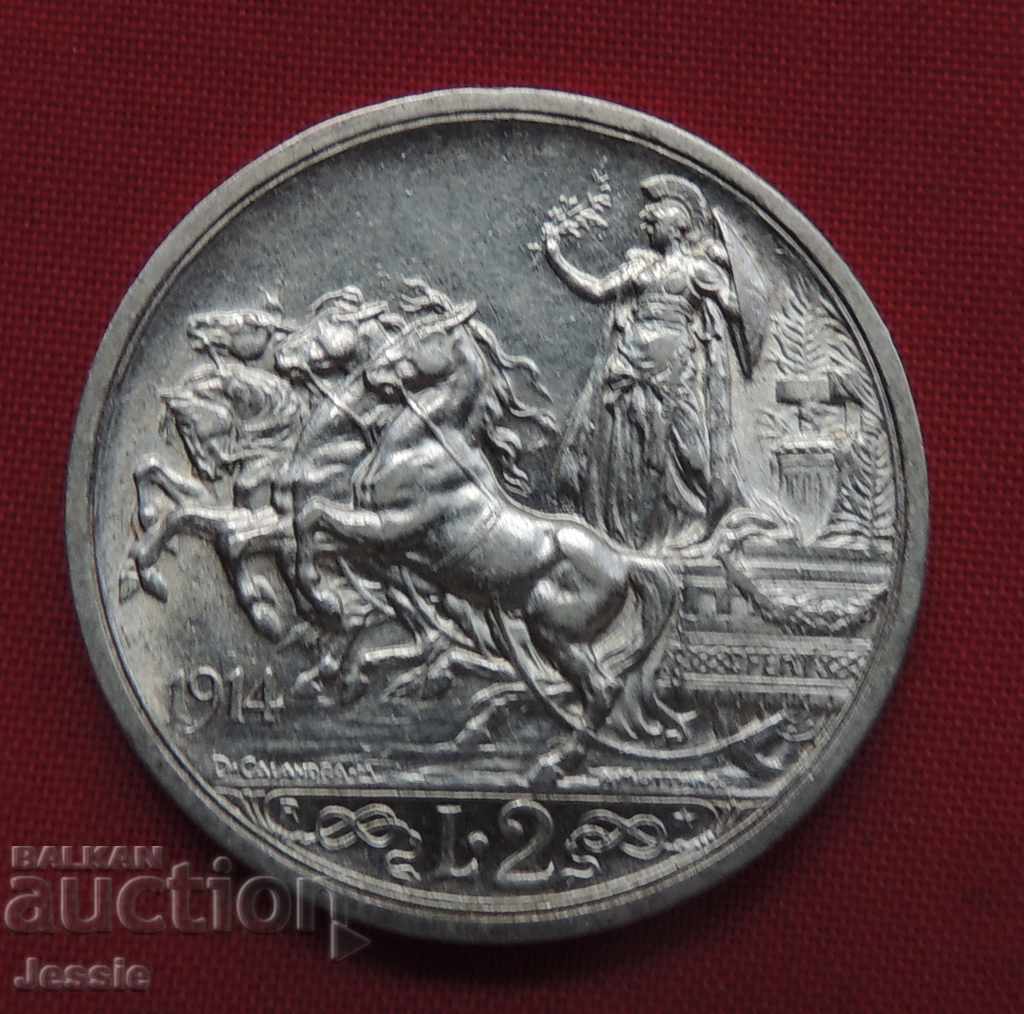 2 Lira 1914 R Italy Silver - QUALITY COMPARE & ASSESS !