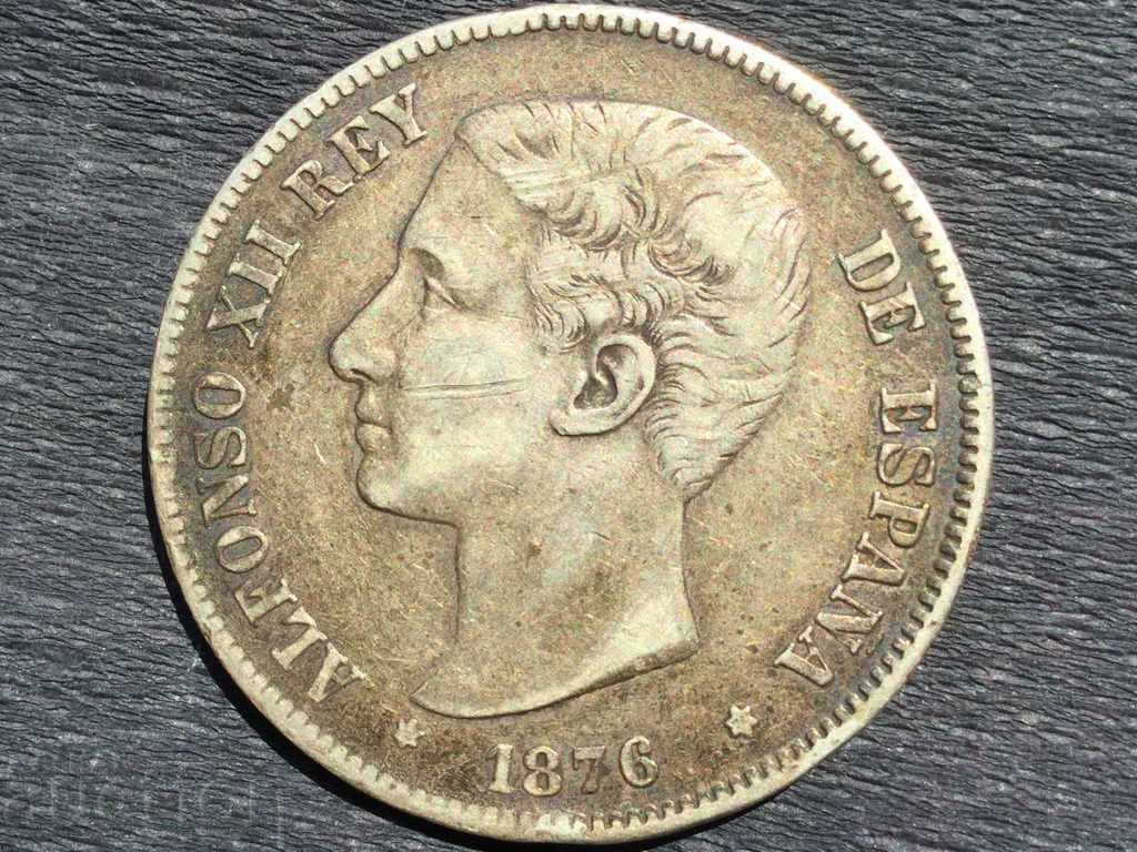 Испания сребро 5 песети  1876 Алфонсо