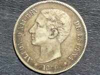 Spania argint 5 pesetas 1876 Alfonso