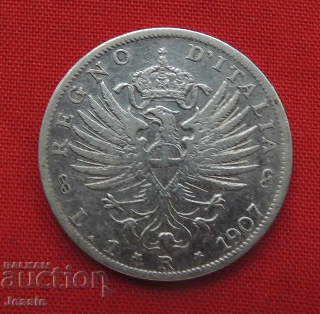 1 lira 1907 R Italia - argint
