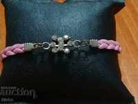 Bracelet metal stones pink leather