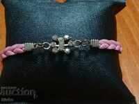 Brățară metal, pietre, piele roz, pentru copii