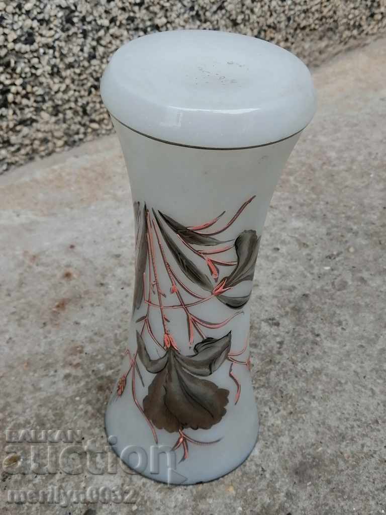 Old white glass vase hand painted with price 74.00 BGN | € 37.84 Old white glass vase hand painted with price 74.00 BGN | € 37.84