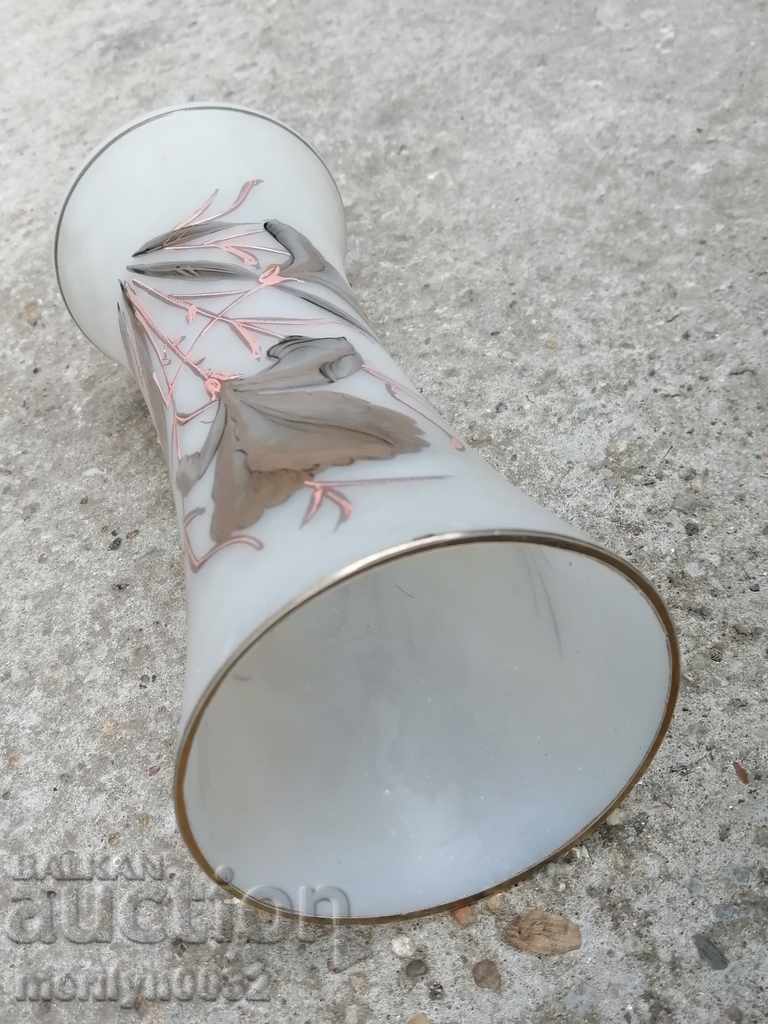 Old white glass vase hand painted - 6 Old white glass vase hand painted - 6