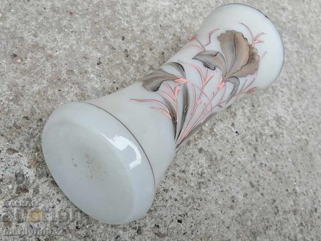 Old white glass vase hand painted - 7 Old white glass vase hand painted - 7
