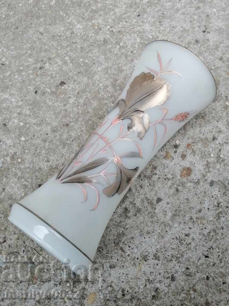 Old white glass vase hand painted - 5 Old white glass vase hand painted - 5