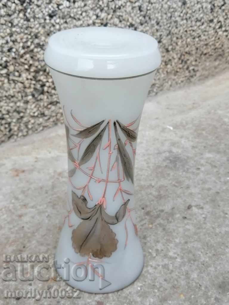 Old white glass vase hand painted - 6 Old white glass vase hand painted - 6