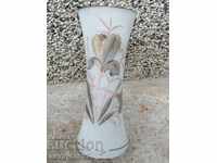 Old white glass vase hand painted