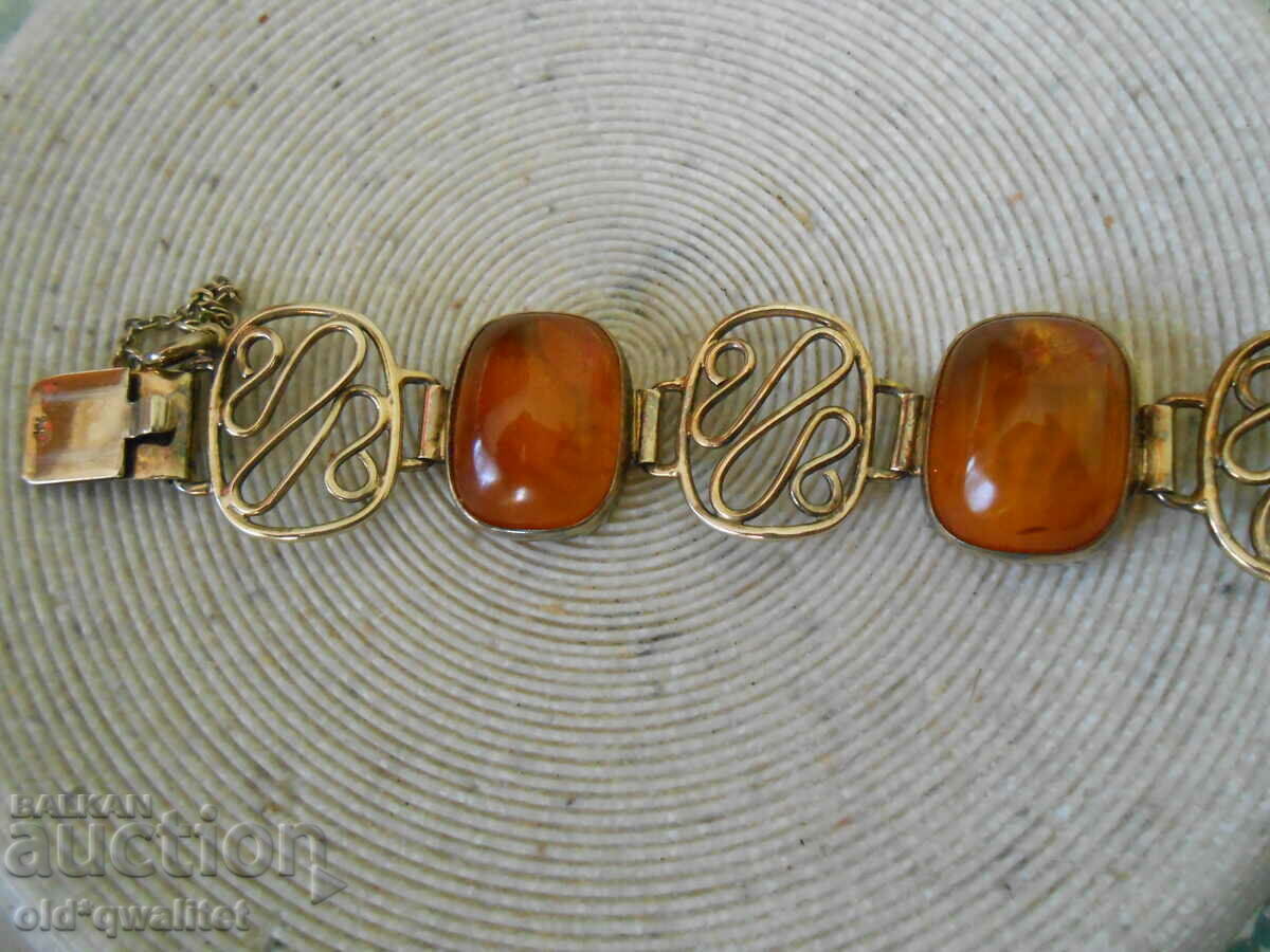 Auction Beautiful SILVER BRACELET with gilding, Amber Auction Beautiful SILVER BRACELET with gilding, Amber