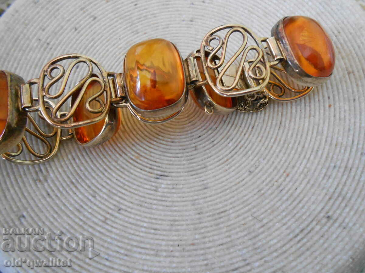 Beautiful SILVER BRACELET with gilding, Amber - 5 Beautiful SILVER BRACELET with gilding, Amber - 5
