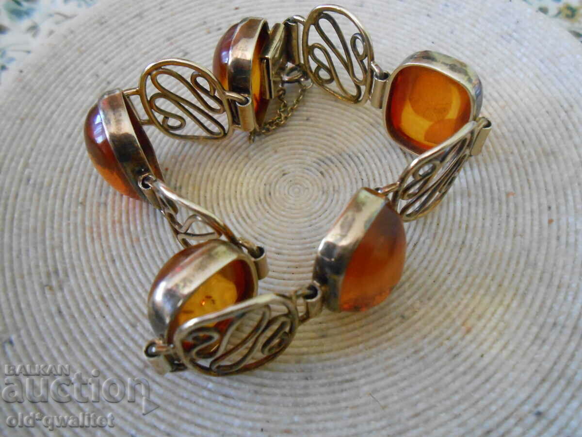 Beautiful SILVER BRACELET with gilding, Amber - 6 Beautiful SILVER BRACELET with gilding, Amber - 6