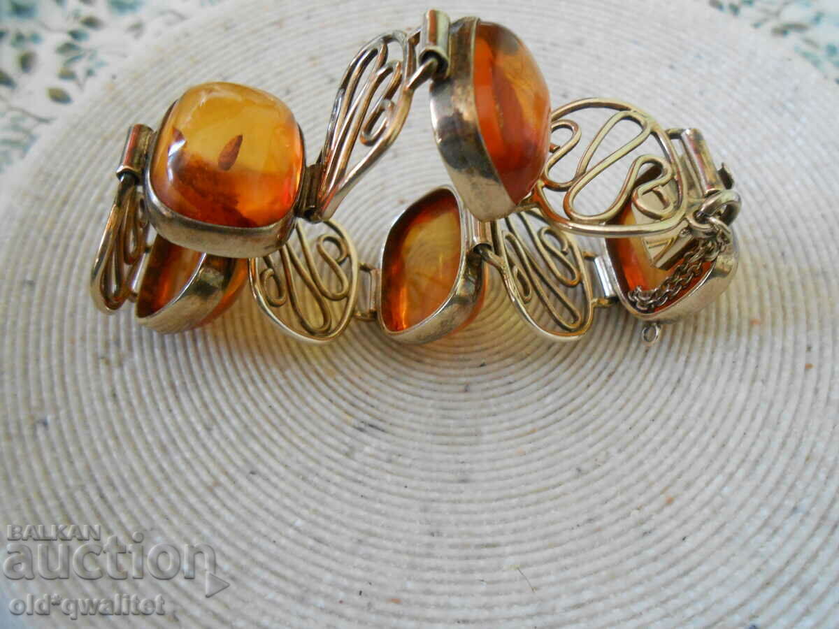 Beautiful SILVER BRACELET with gilding, Amber - 7 Beautiful SILVER BRACELET with gilding, Amber - 7