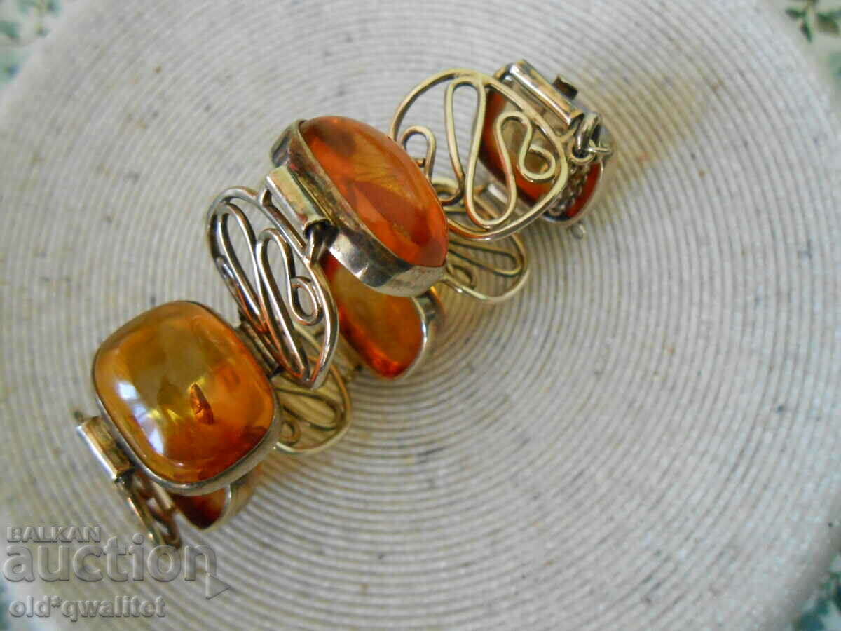 Beautiful SILVER BRACELET with gilding, Amber